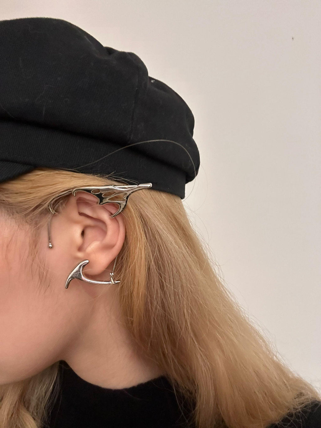 Ear Cuff Set | silver | Cybernicho | Molten Elf Cybernetic Dual Ear Armor | no-piercing-modular-fantasy-jewelry