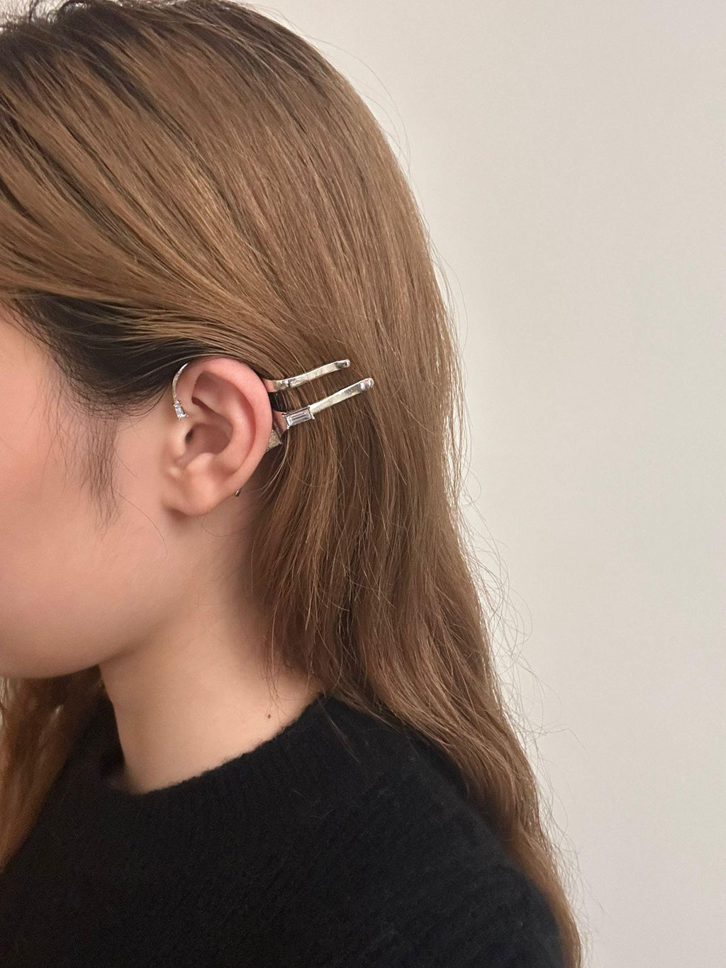 Ear Hook | silver | Cybernicho | Molten Elf Cybernetic Hair-Tuck Ear Cuff | no-piercing-fantasy-jewelry-accessory