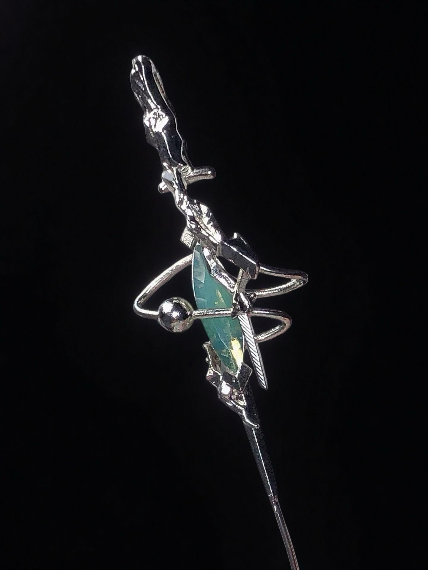 Ear pin | silver-turquoise | Cybernicho | Molten Staff Dreamcore Ear Armor | non-piercing-interstellar-staff-earring