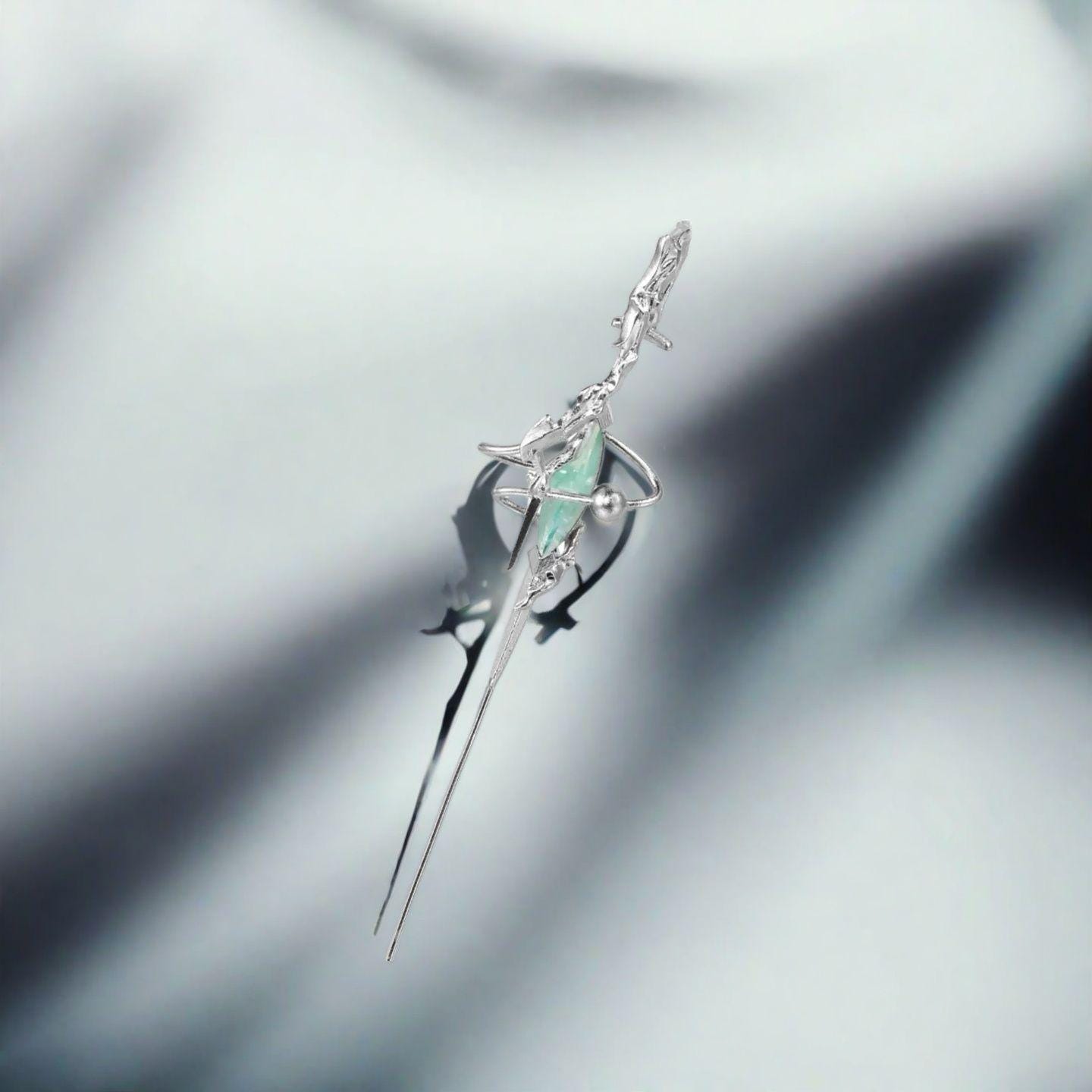 Ear pin | silver-turquoise | Cybernicho | Molten Staff Dreamcore Ear Armor | non-piercing-interstellar-staff-earring