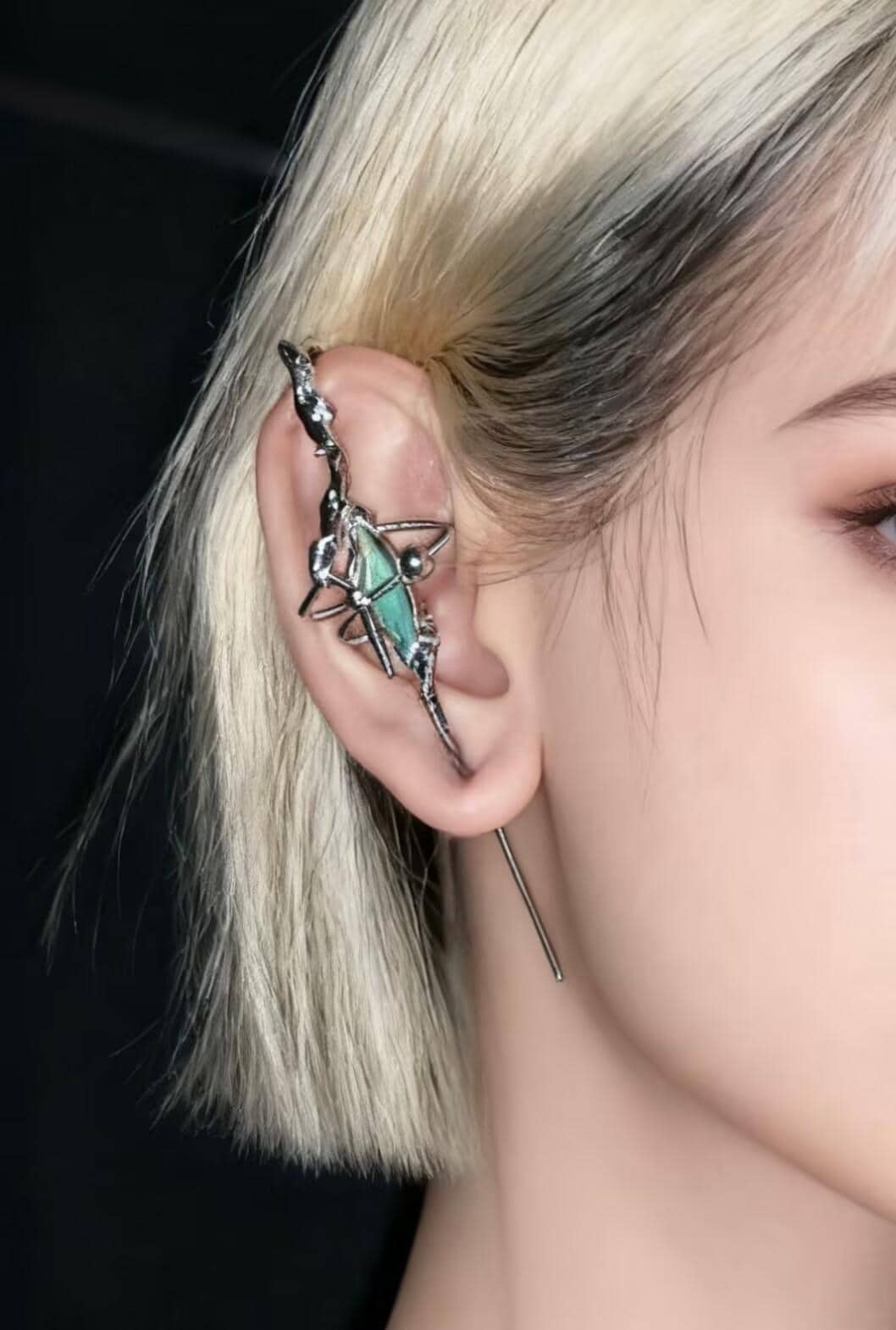 Ear pin | silver-turquoise | Cybernicho | Molten Staff Dreamcore Ear Armor | non-piercing-interstellar-staff-earring