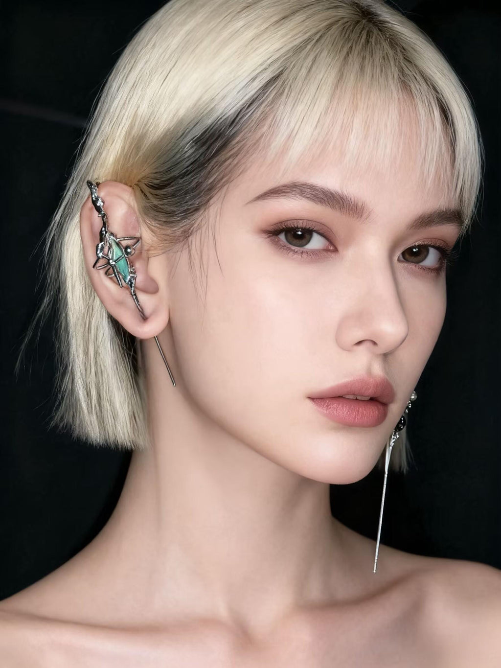 Ear pin | silver-turquoise | Cybernicho | Molten Staff Dreamcore Ear Armor | non-piercing-interstellar-staff-earring