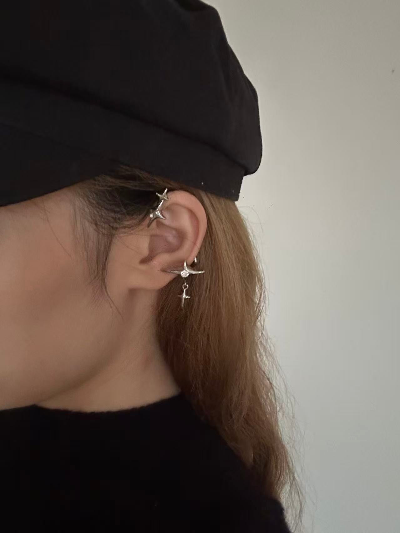 Earrings | polished-chrome | Cybernicho | Molten Starburst Liquid Ear Wrap | cyberpunk-celestial-aesthetic