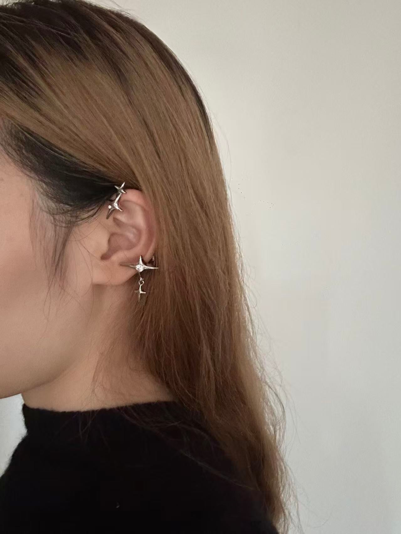 Earrings | polished-chrome | Cybernicho | Molten Starburst Liquid Ear Wrap | cyberpunk-celestial-aesthetic