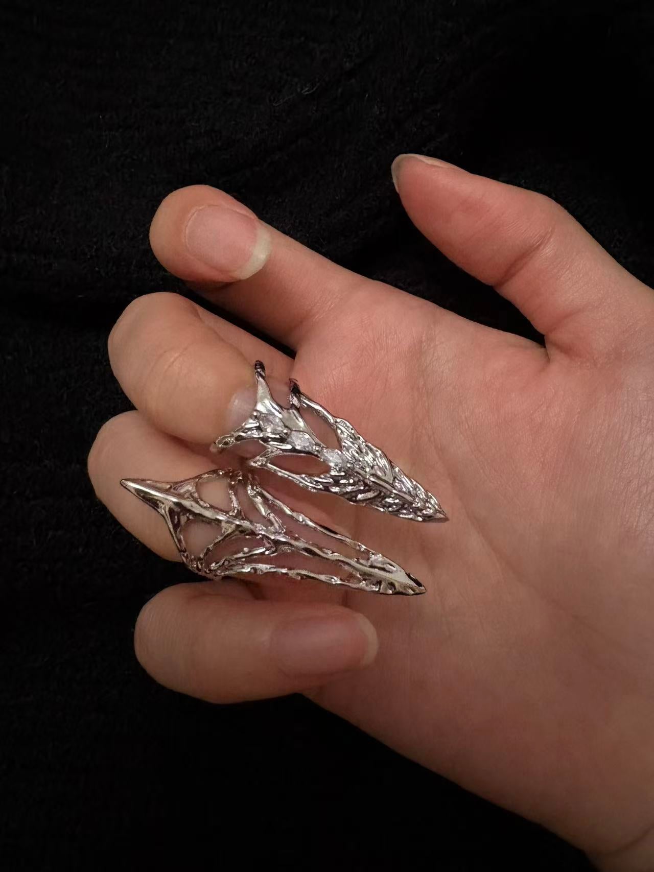 Rings | silver | Cybernicho | Molten Skeletal Bone & Ice Nail Armor | organic-liquid-metal-finger-exoskeleton