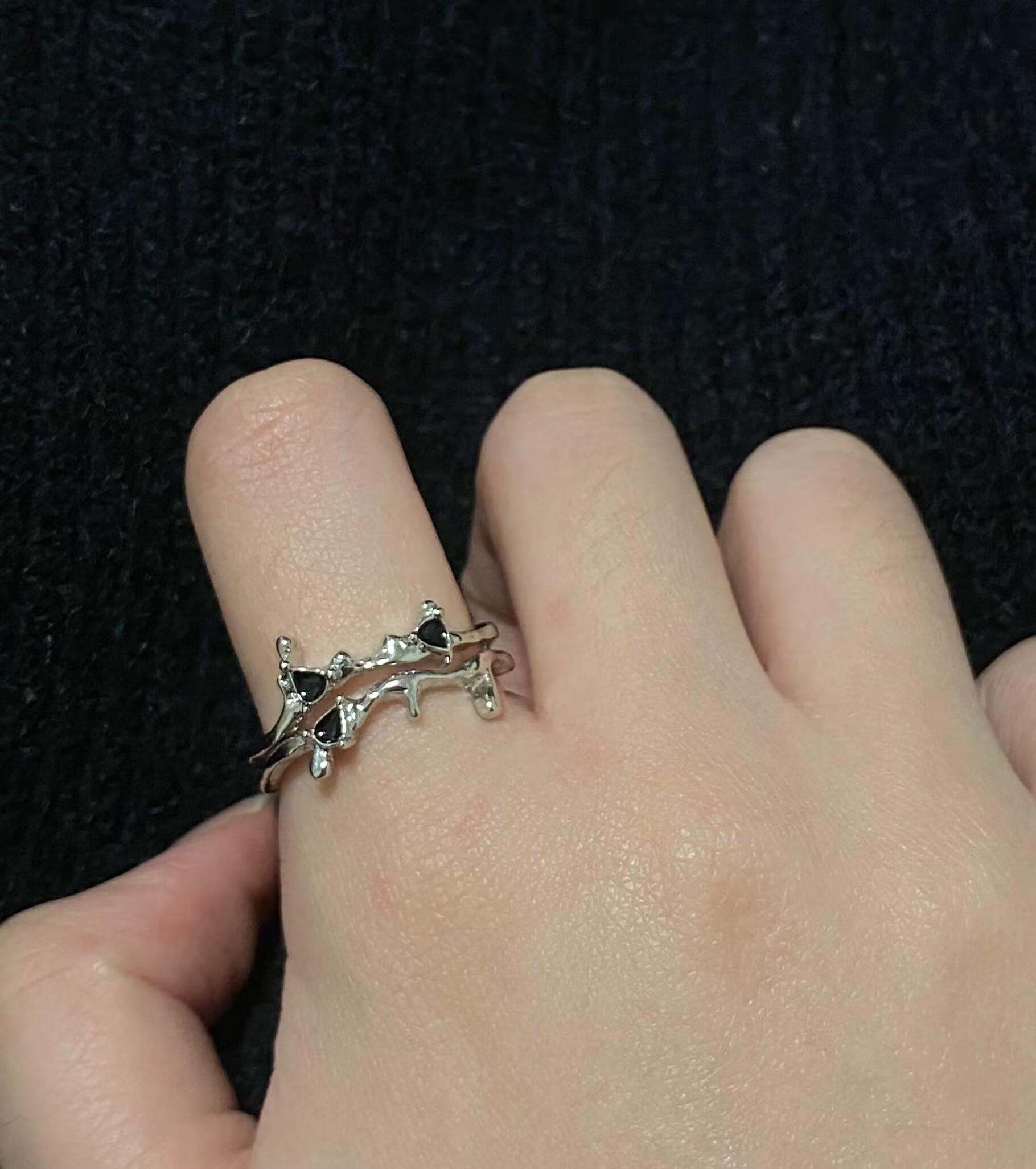 Rings | silver-black | Cybernicho | Molten Thorns Irregular Double-Layer Ring | liquid-metal-melted-design-gemstone-jewelry