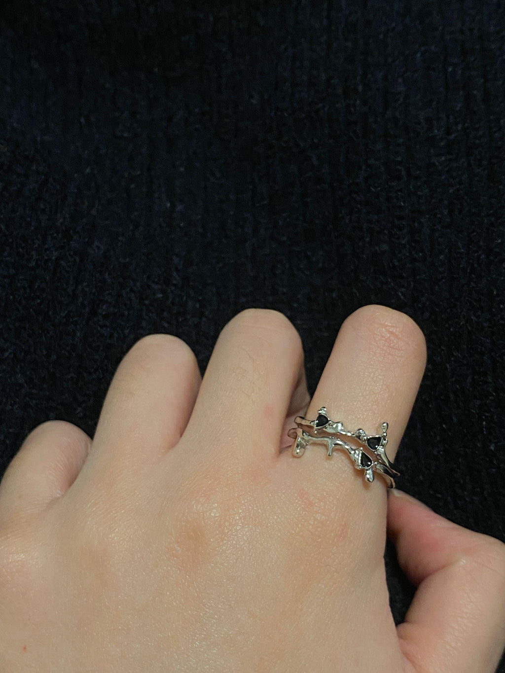 Rings | silver-black | Cybernicho | Molten Thorns Irregular Double-Layer Ring | liquid-metal-melted-design-gemstone-jewelry
