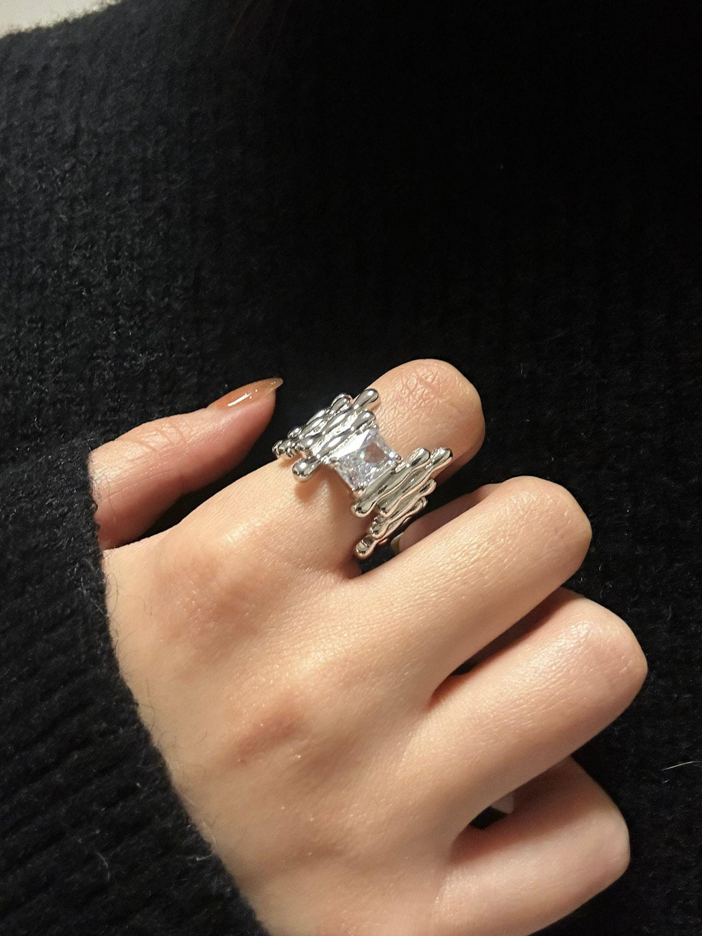 Rings | silver | Cybernicho | Molten Prism Geometric Ring | liquid-metal-gemstone-handmade-jewelry
