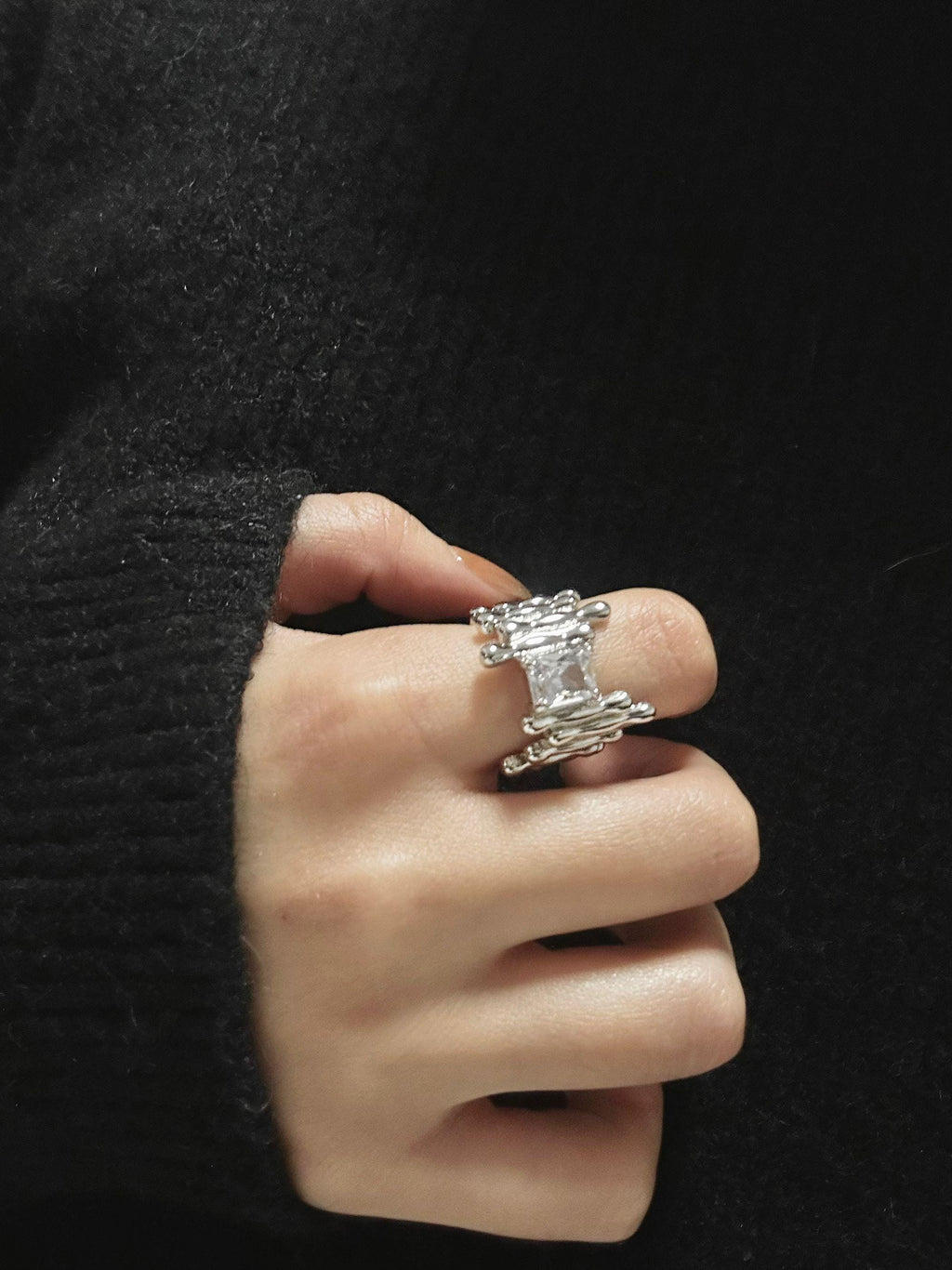 Rings | silver | Cybernicho | Molten Prism Geometric Ring | liquid-metal-gemstone-handmade-jewelry
