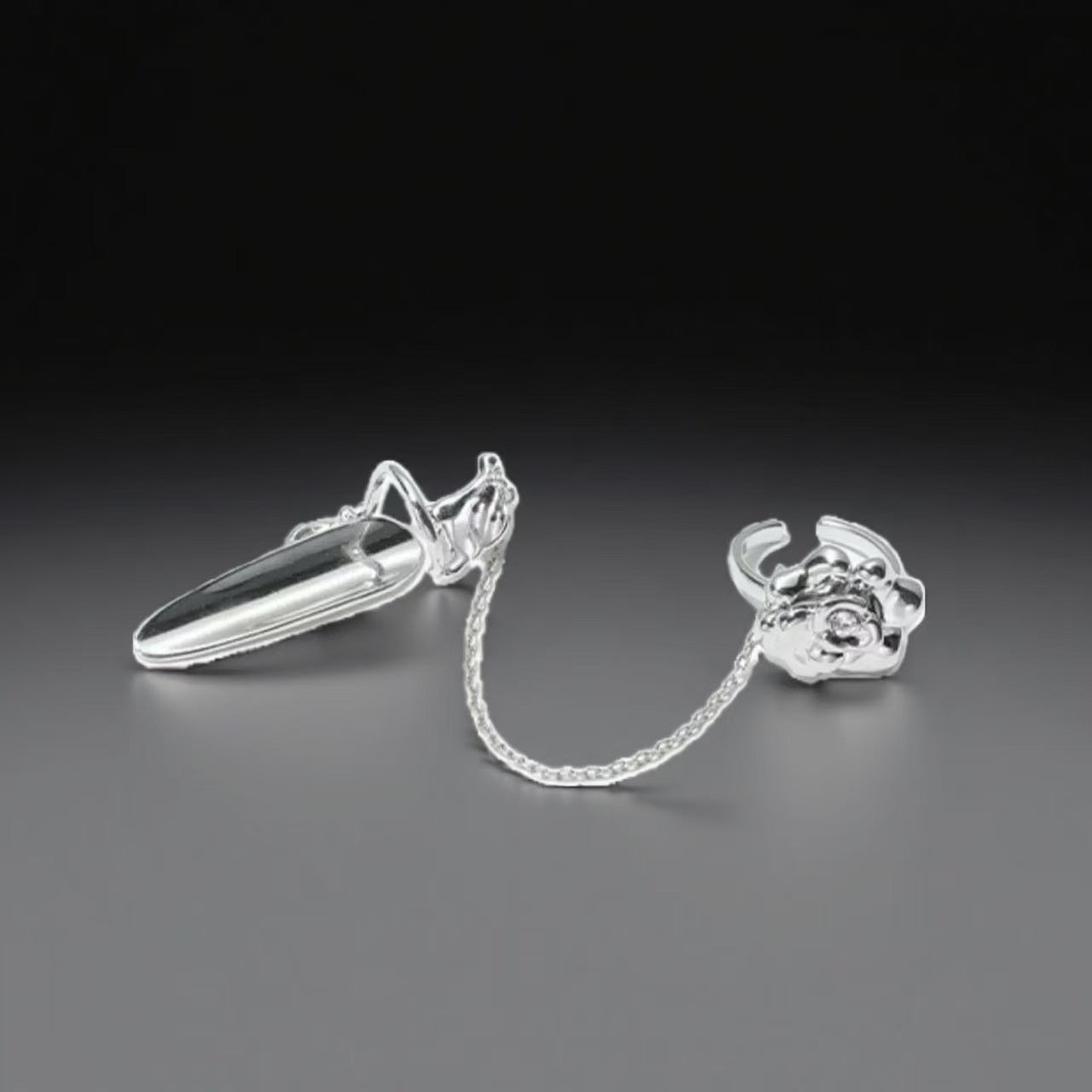 Rings | silver | Cybernicho | Molten Camellia Floral Nail Armor | articulated-full-finger-flower-ring