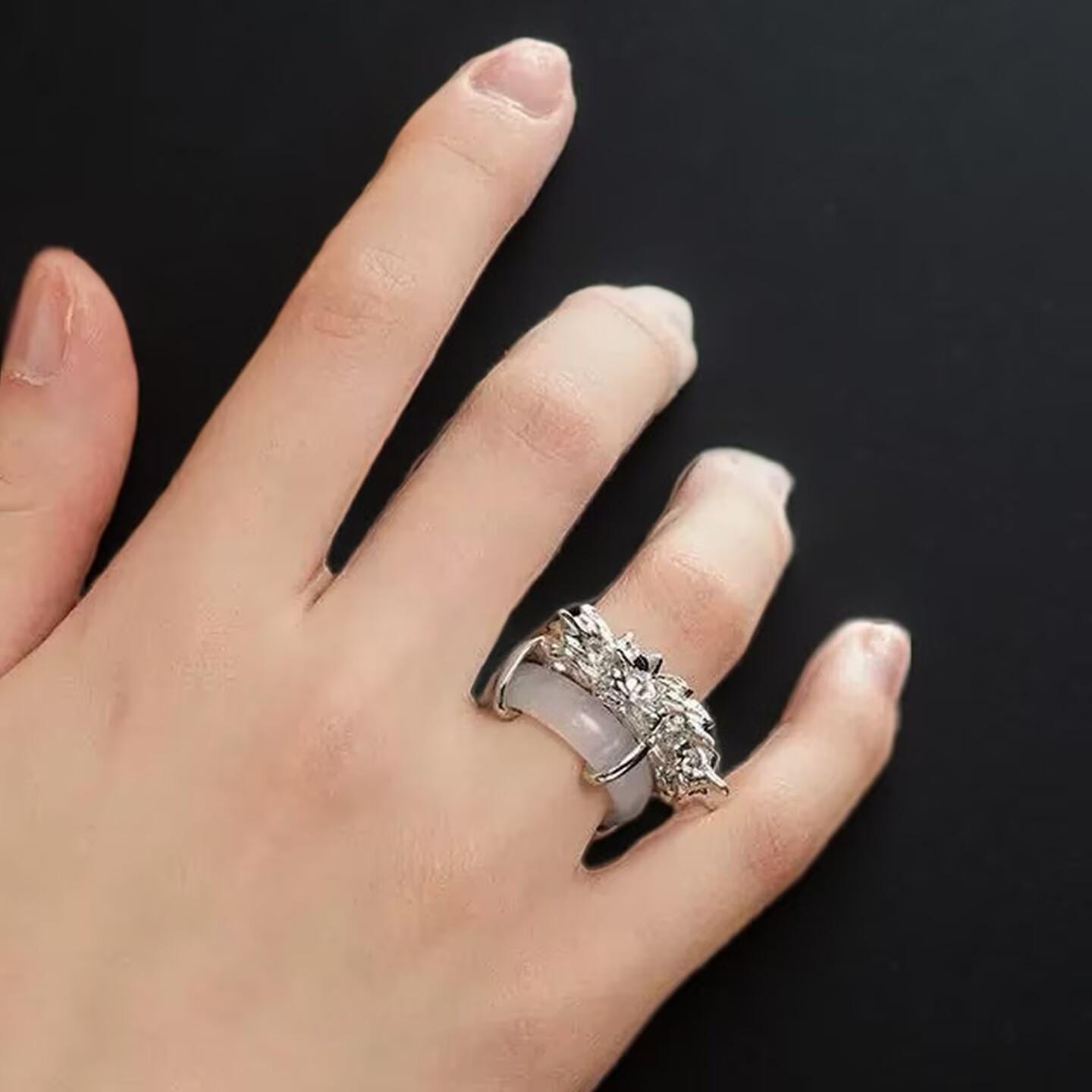 Cyberpunk Dragonbone Ring: Liquid Silver Double Band, Unisex Statement Jewelry