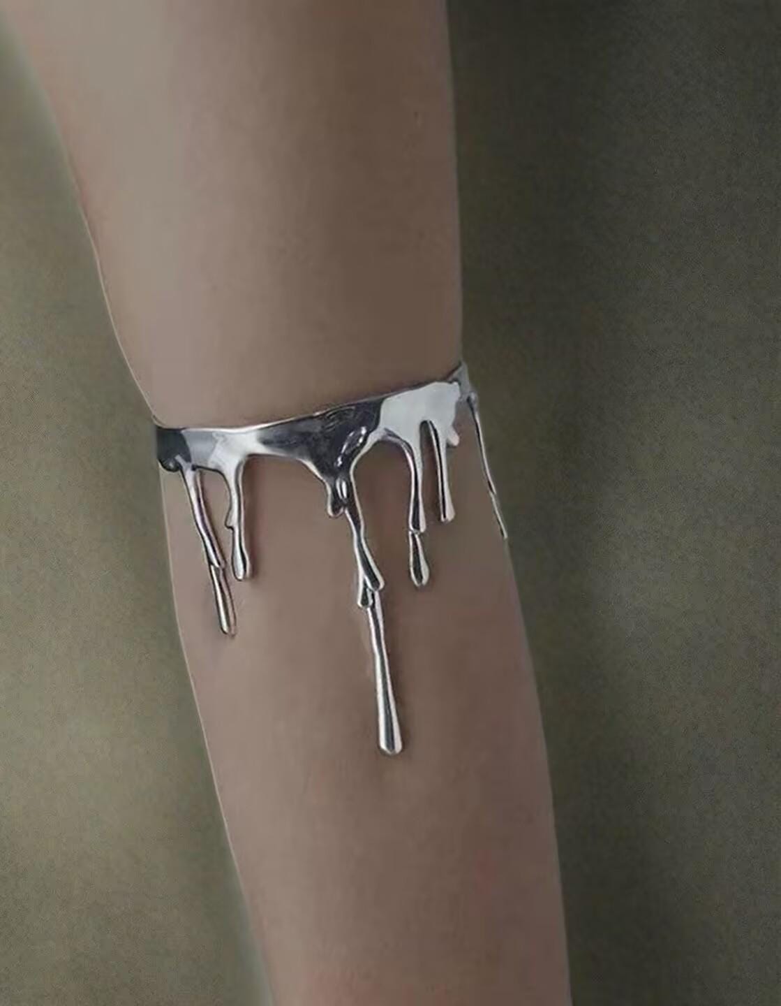 Y2K Liquid Metal Arm Cuff – Sculptural Molten Silver Bracelet | Unisex Adjustable Bangle | Avant-Garde Handmade Jewelry Gift