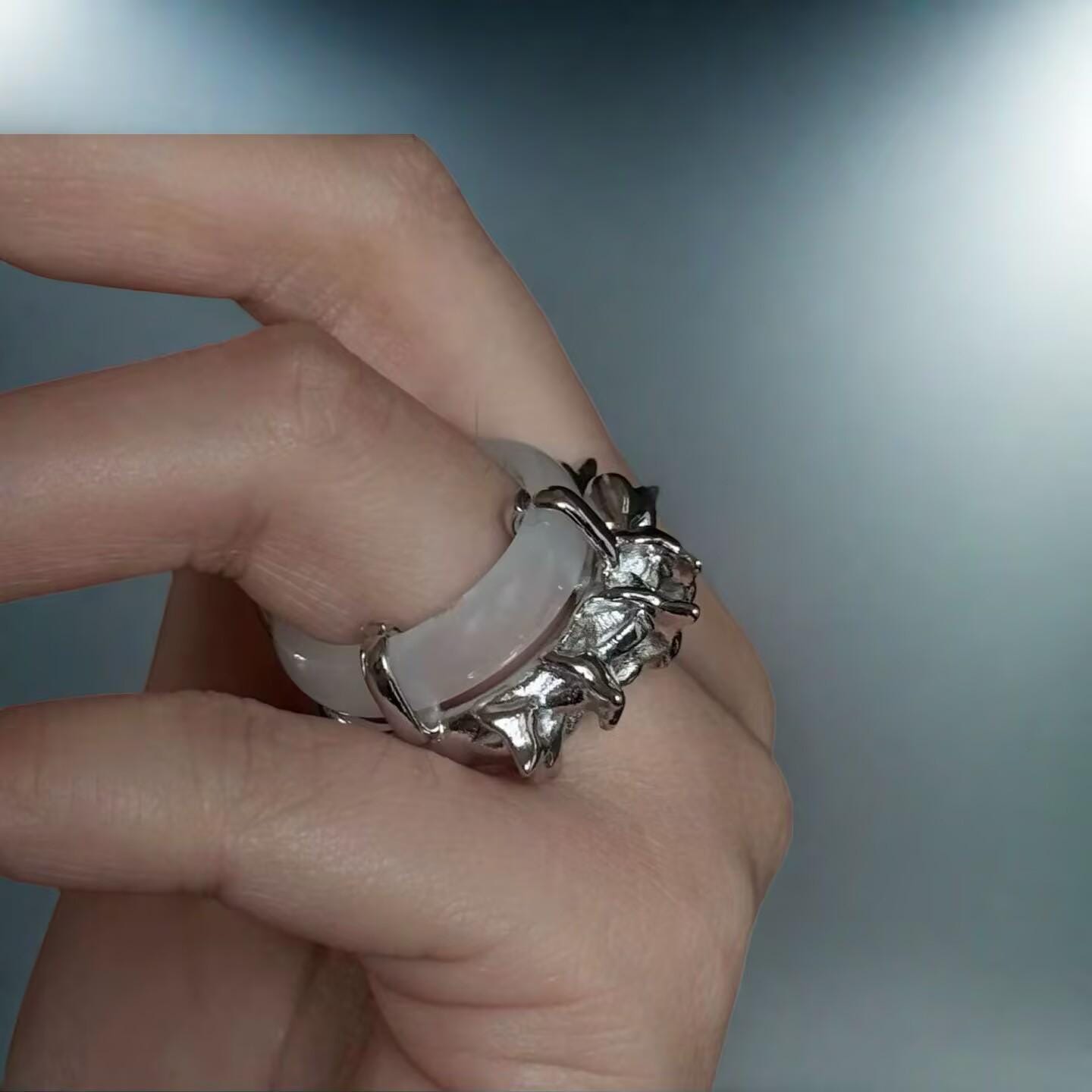 Cyberpunk Dragonbone Ring: Liquid Silver Double Band, Unisex Statement Jewelry
