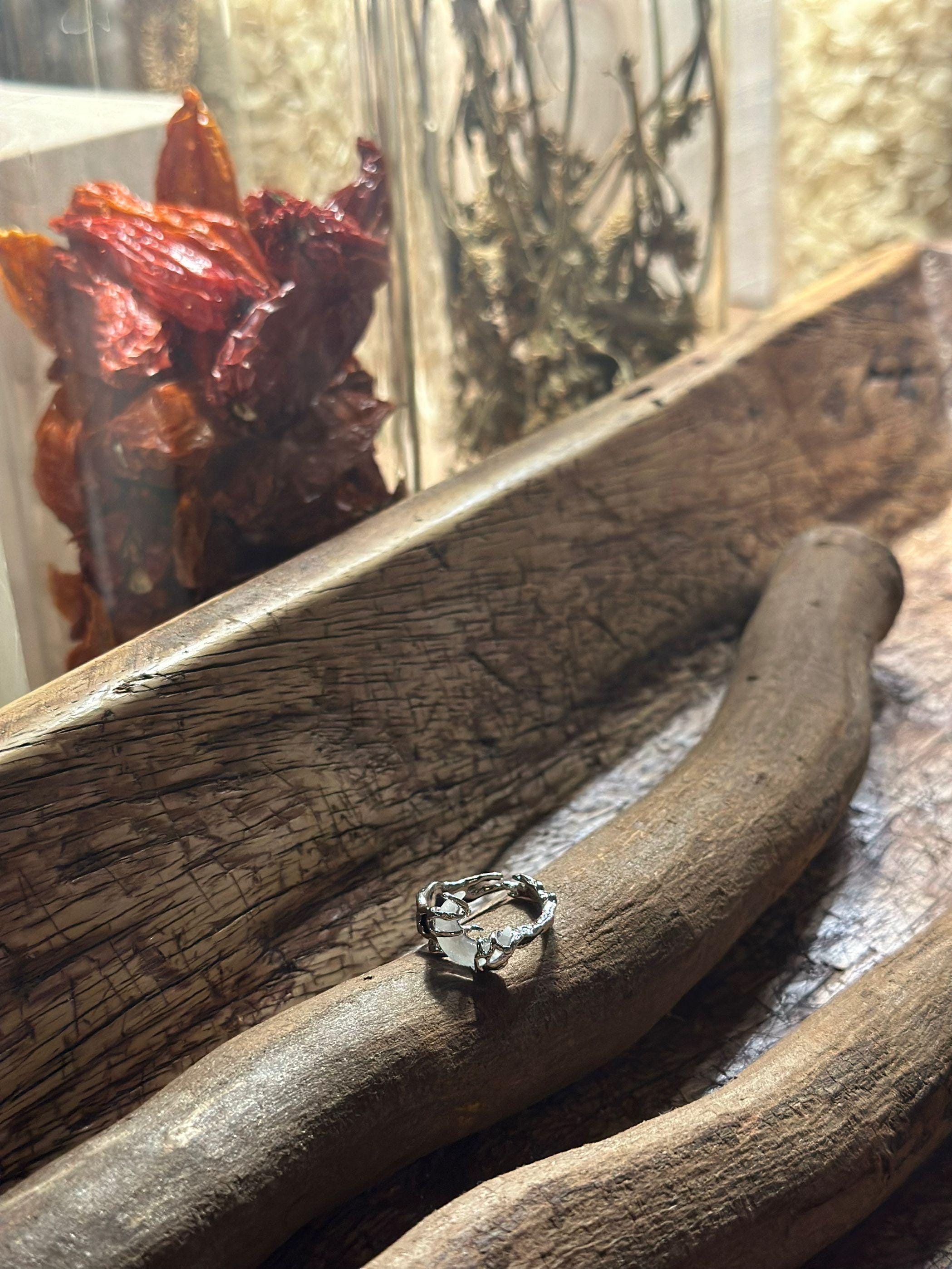 Handcrafted Silver Moon Ring with Melted Metal Details - Perfect Birthday Gift for Her
