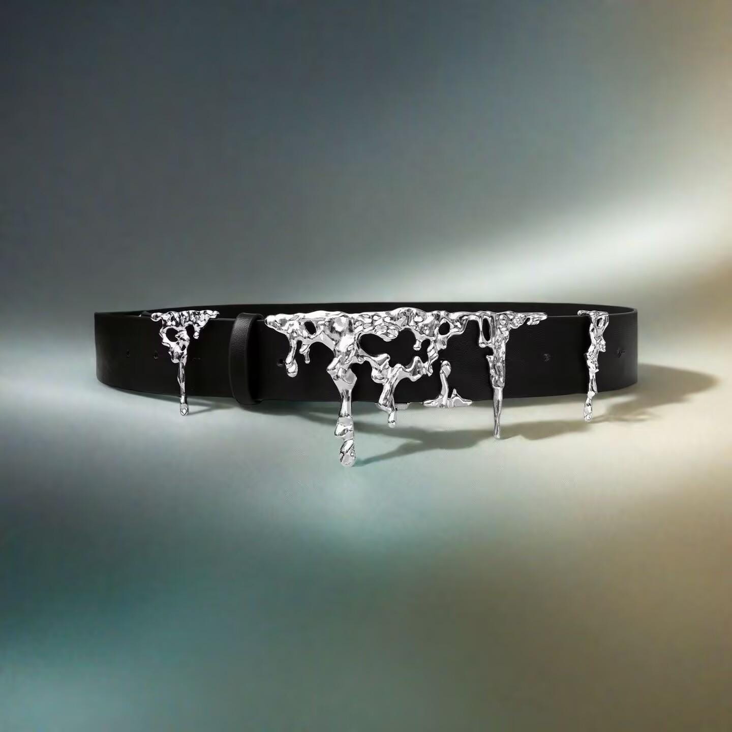 Cyberpunk Lava Belt – Liquid Metal Buckle, Adjustable 56–98cm, Microfiber Leather + Platinum Plated Copper, Unisex Fashion Gift