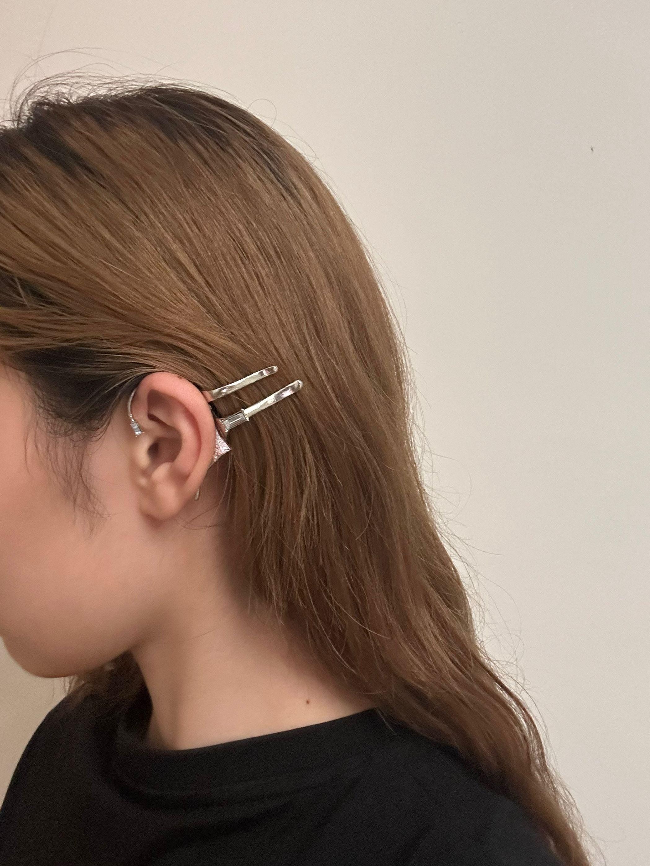 Cyber Elf Silver Ear Cuff – Unisex No Piercing Ear Clip Wrap | Hair Tuck Accessory & Fantasy Jewelry Gift