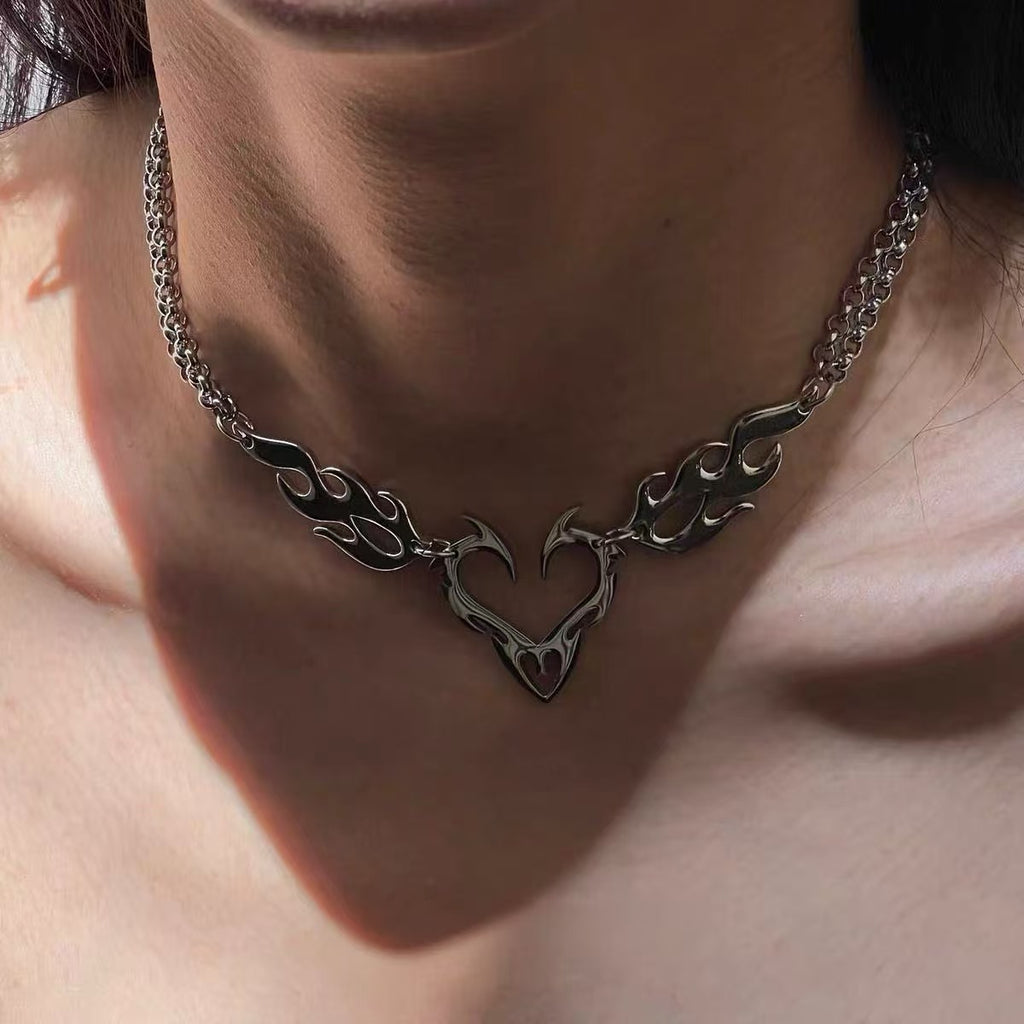 Thorn Heart Necklace | Silver | Cybernicho | Molten Anima Flame Choker | Cyberpunk Goth Jewelry