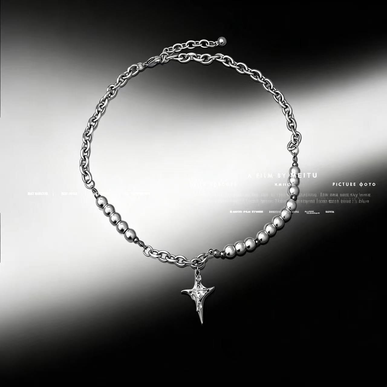 Asymmetrical Pearl Chain | Silver | Cybernicho | Stellar Dust Star Pendant | Cyberpunk Goth Jewelry