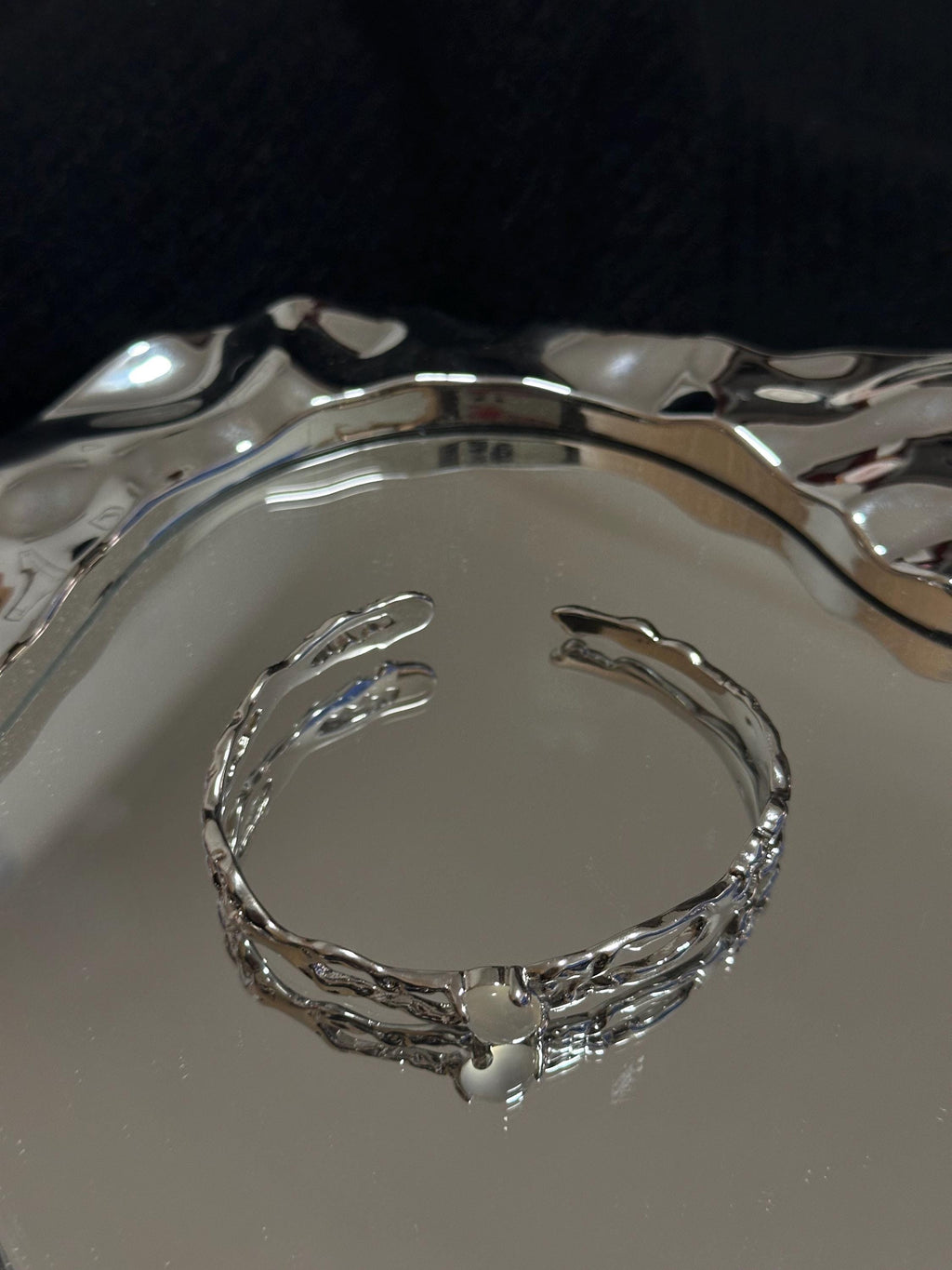 Silver Finish Gemstone bracelet Chunky Statement bracelet Liquid Metal Thorns bracelet Jewellery Gift For Her Birthday handmade melted metal