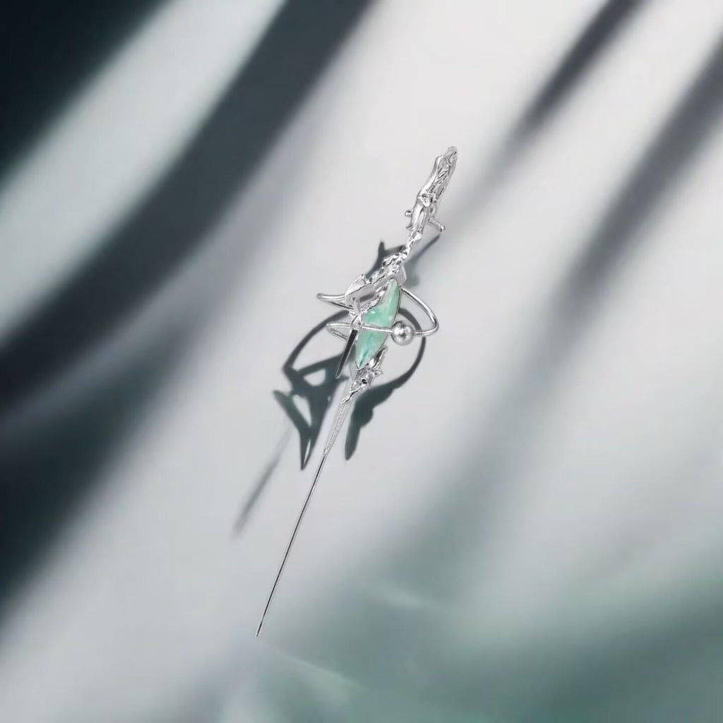 Cyberpunk Neutral Dreamcore Staff Ear Pin – Unique Handmade Statement Earring | Edgy Unisex Jewelry Gift