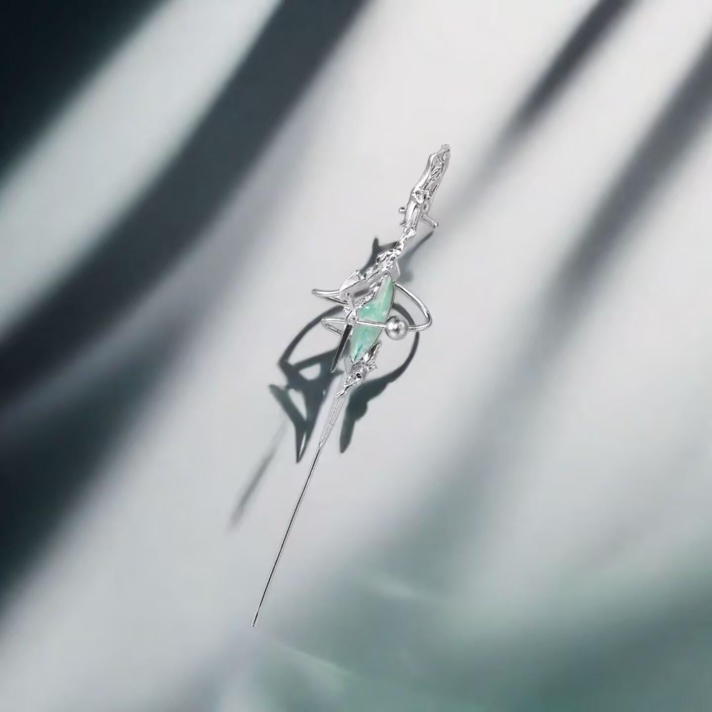 Cyberpunk Neutral Dreamcore Staff Ear Pin – Unique Handmade Statement Earring | Edgy Unisex Jewelry Gift