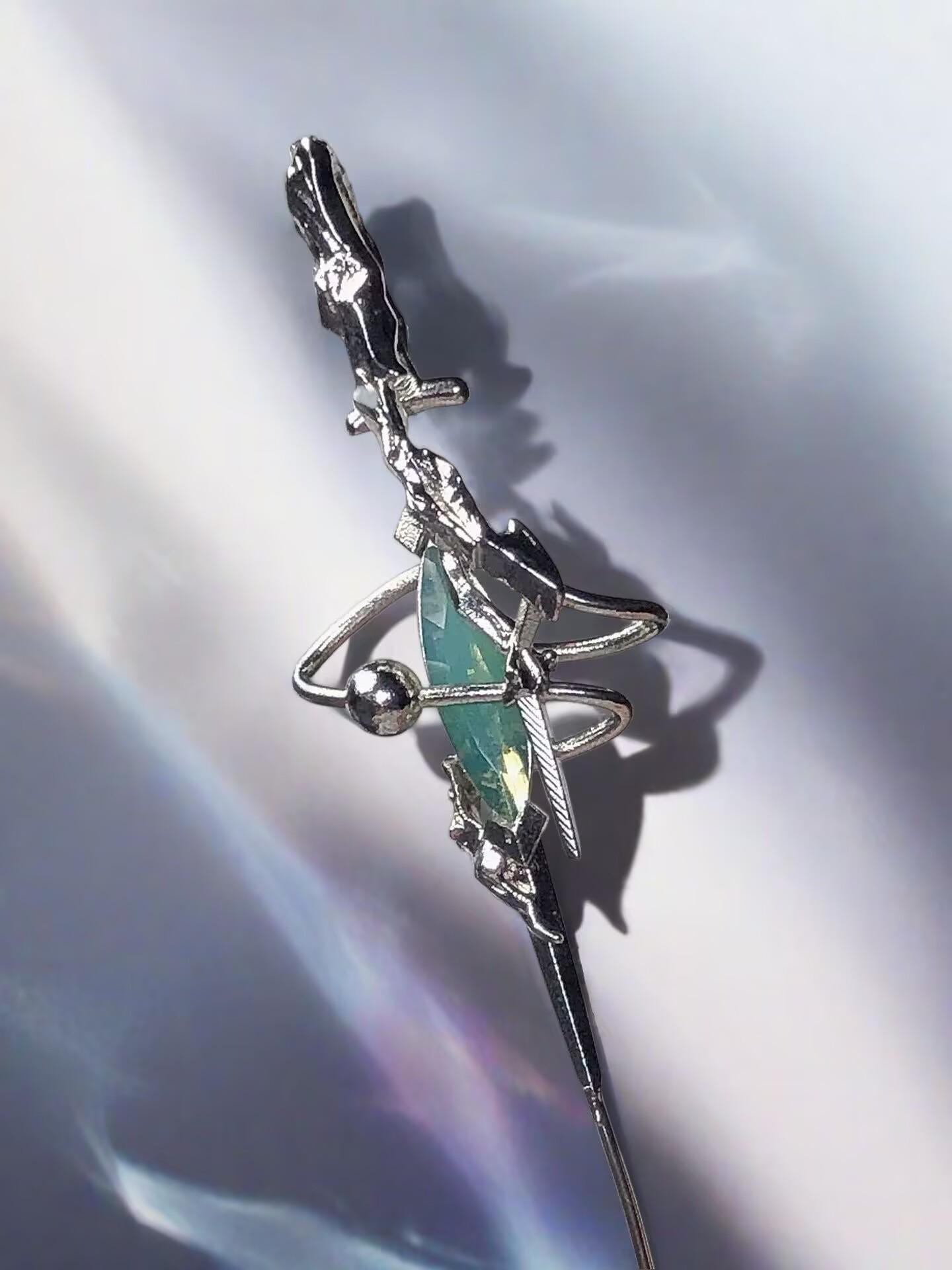 Cyberpunk Neutral Dreamcore Staff Ear Pin – Unique Handmade Statement Earring | Edgy Unisex Jewelry Gift