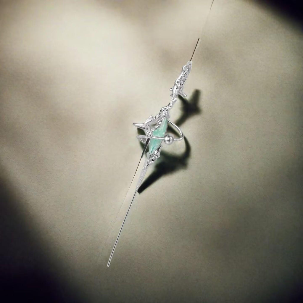 Cyberpunk Neutral Dreamcore Staff Ear Pin – Unique Handmade Statement Earring | Edgy Unisex Jewelry Gift