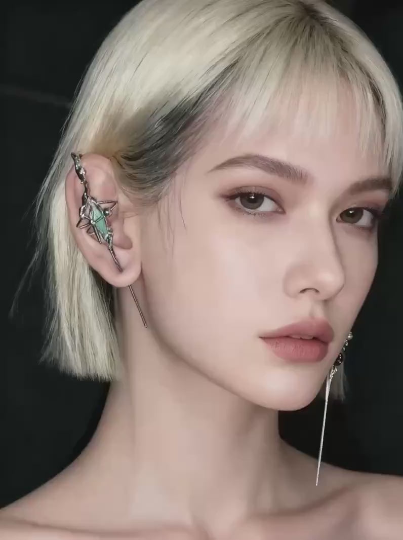 Cyberpunk Neutral Dreamcore Staff Ear Pin – Unique Handmade Statement Earring | Edgy Unisex Jewelry Gift